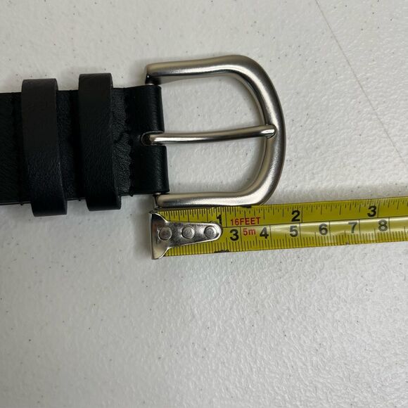 Faux Leather Black Belt Silver Buckle Classic Basic Simple 1.5" Wide Women XL - Picture 5 of 9